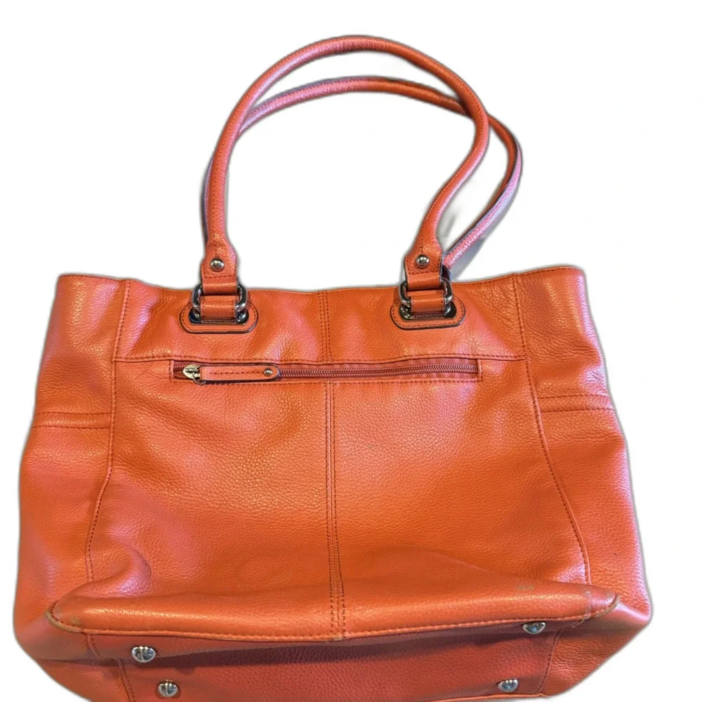 Tignanello Leather Shoulder Bag Pebbled Double Handle Tote Pink Orange 14x11 - Picture 8 of 12